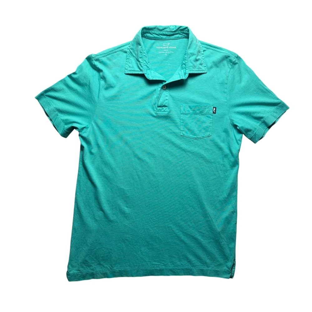 Vineyard Vines Polo Shirt Mens Small Teal Green Slim Fit Pima Cotton Pocket Logo
